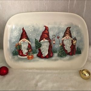 New.  Maxcera Christmas Gnomes Ceramic Tray Platter Plate